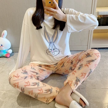 

Cartoon Printed Pajamas Cotton Women's Pyjamas Sets Soft Sweet Pijamas Cute Loose Sleepwear Casual Homewear Plus Size