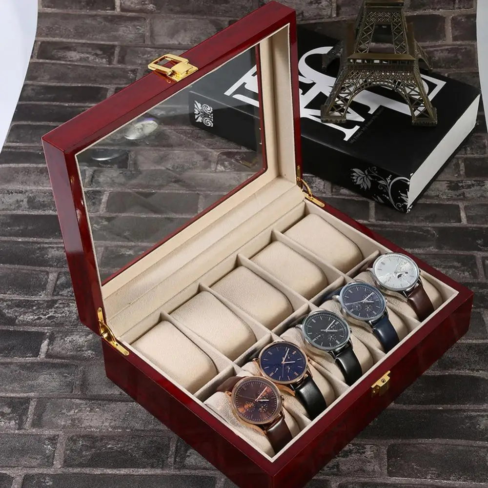 Generic Luxury 10 Grids Wooden Wrist Watch Display Box Jewelry Storage  Organizer Case