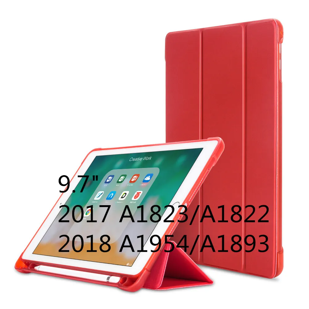 Чехол для iPad air2, чехол, 9,7 дюйма, силиконовый мягкий чехол из искусственной кожи, умный чехол для iPad, чехол 6-го поколения - Цвет: Красный