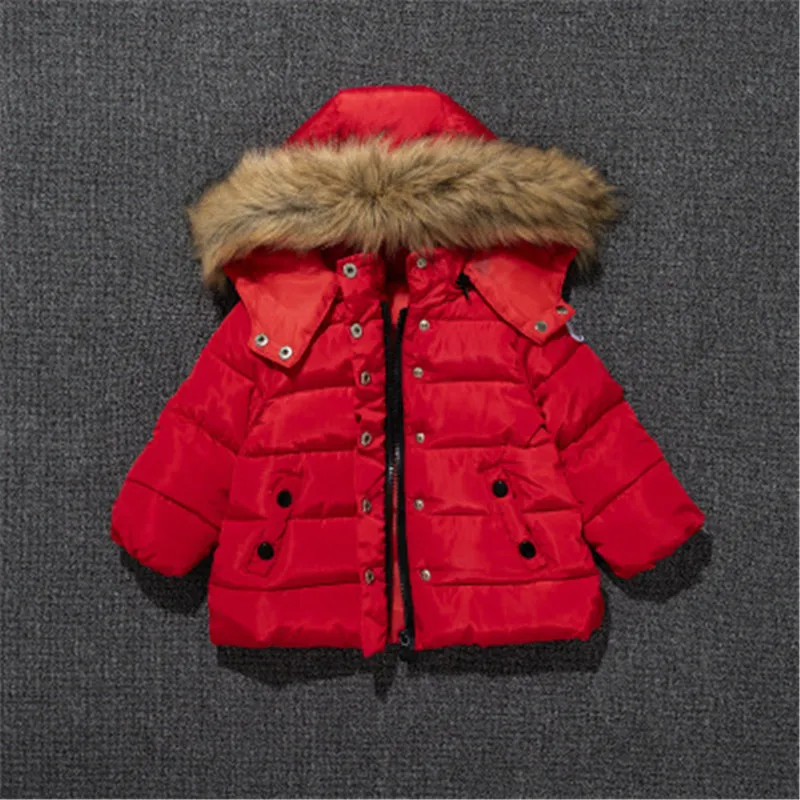 Модная одежда для маленьких мальчиков и девочек; куртка для детей; детская теплая верхняя одежда с капюшоном; пальто; пуховик с меховым воротником для мальчиков - Цвет: red2