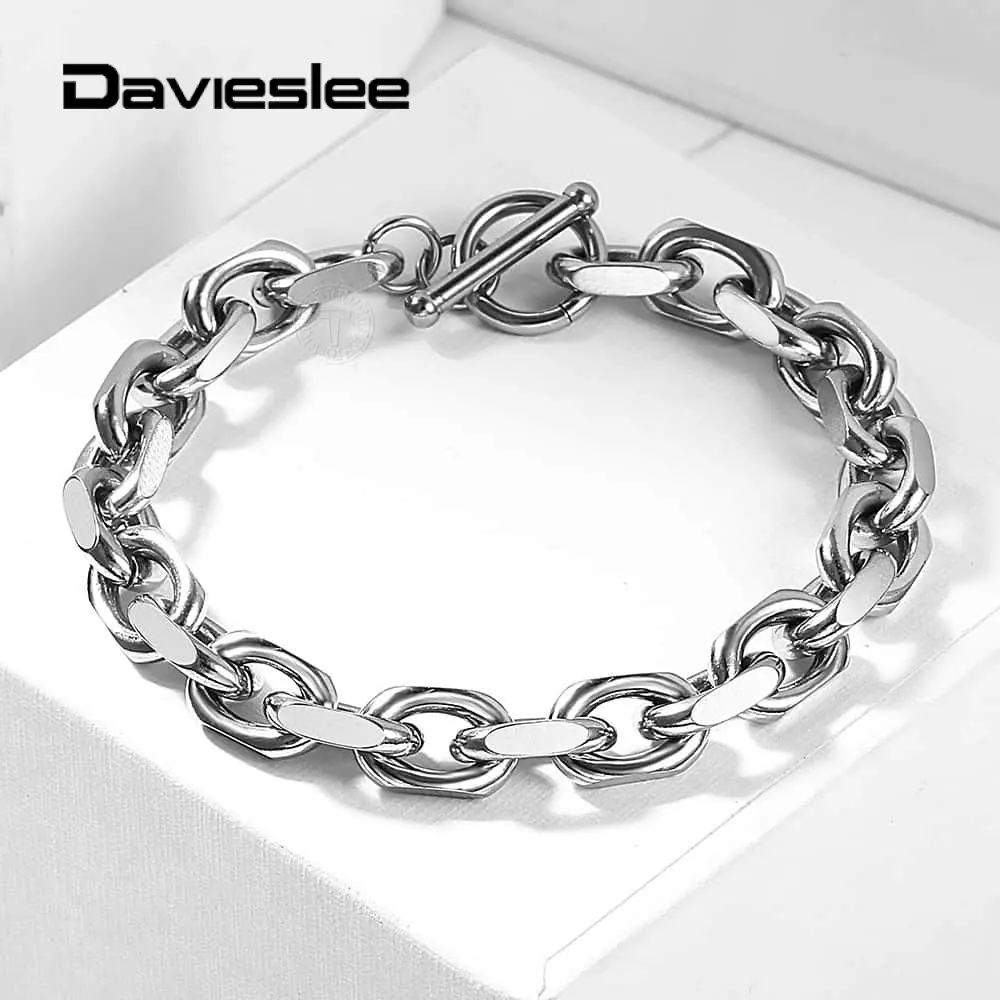 Davieslee, золотистый, серебристый, мужской браслет, кабельная связь, браслет из нержавеющей стали, ювелирные изделия для мужчин 9 мм, 20 см, DLKB248