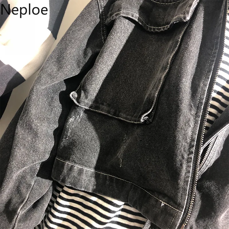 Neploe/корейские облегающие однотонные джинсовые куртки для женщин; короткая Студенческая тонкая талия; Chaquetas Mujer; осень ; Wild Veste Femme 46153