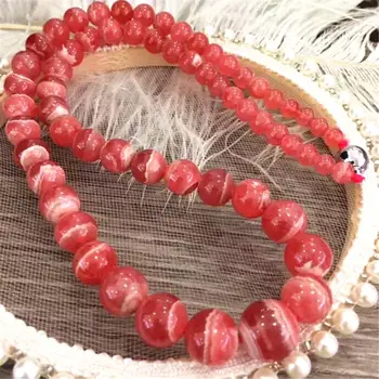 شراءريال الطبيعية الأحمر Rhodochroset قلادة للمرأة سيدة الحب هدية كريستال الخرز المستديرة الأحجار الكريمة سلاسل طويلة مجوهرات AAAAA 6-13 مللي متر