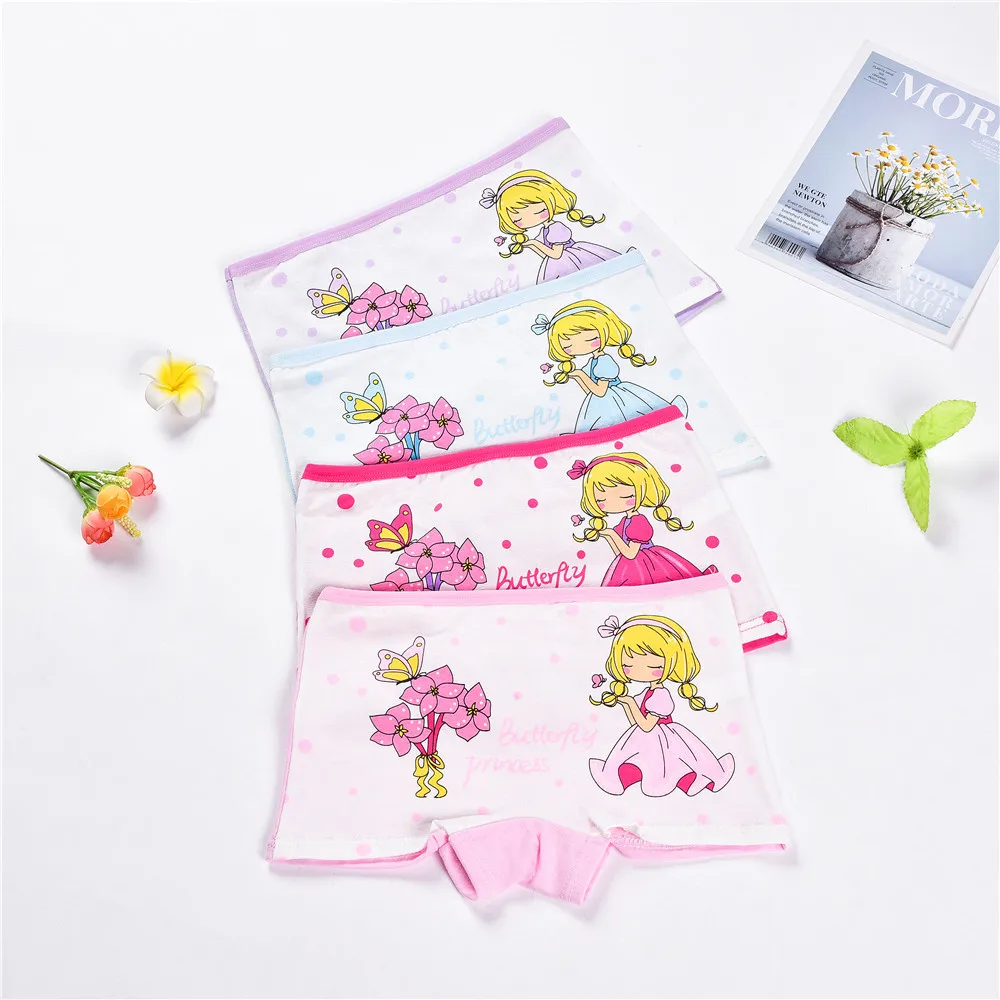 4 Pcs/Lot Cotton Girls Panties Briefs with Cute Cat Cartoon Print - Baby Girl Underpants and Kids Briefs image 5