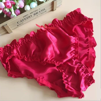 

Moxeay Low-waist Trigonometric Panties Pure Silk Satin Plus Size Quality Satin Antibiotic Women's Silk Panties Ruffle Crepe New
