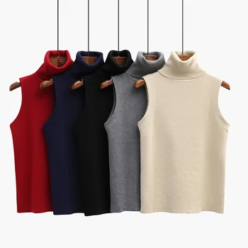 

Autumn and Winter Turtleneck Sweater Vest Women Sleeveless Bottoming Basic Loose Large Size Coat Thick Clothing
