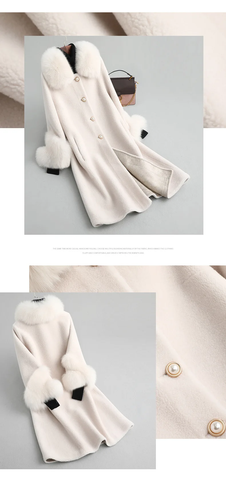 Flash Deal 2019 winter real fur coat ladies high quality fox fur collar long jacket Korean clothes wool fur coat and coat 7
