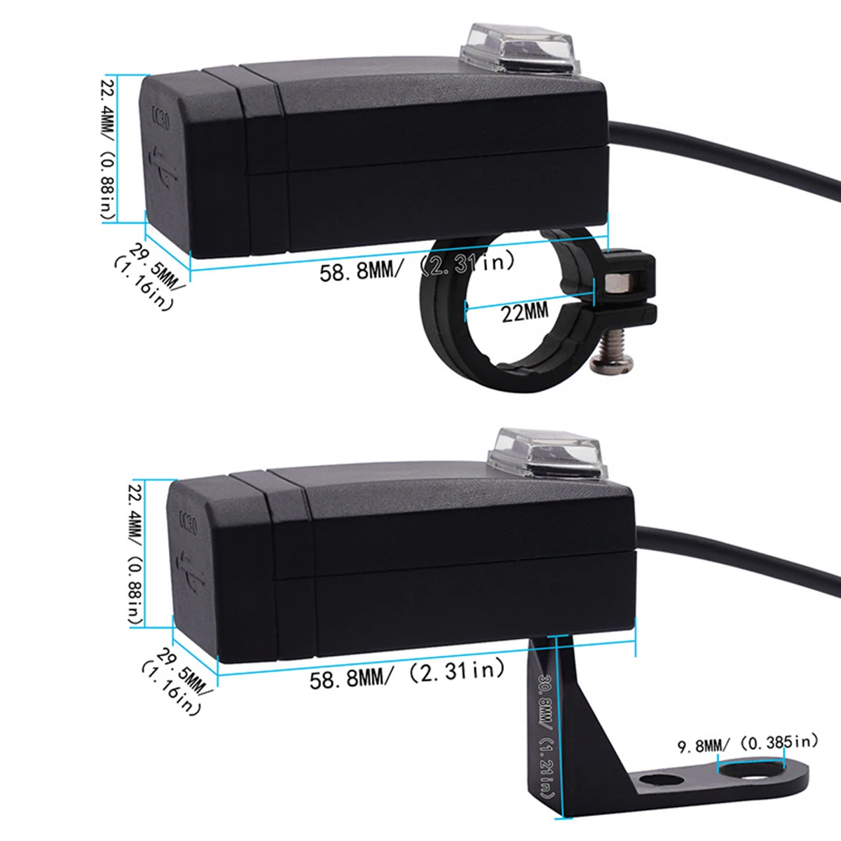 12-24V Универсальный мотоцикл двойной QC3.0 водонепроницаемый быстрое зарядное устройство с независимом переключателем подходит для руля в диаметре 2,2 см