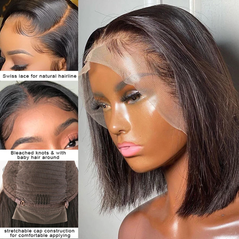 Bob Wig Short Brazilian Bone Straight Cheap Human Hair Wigs For Black Women Black Wig T Part Lace Bob Human Hair Wig Pre Plucked