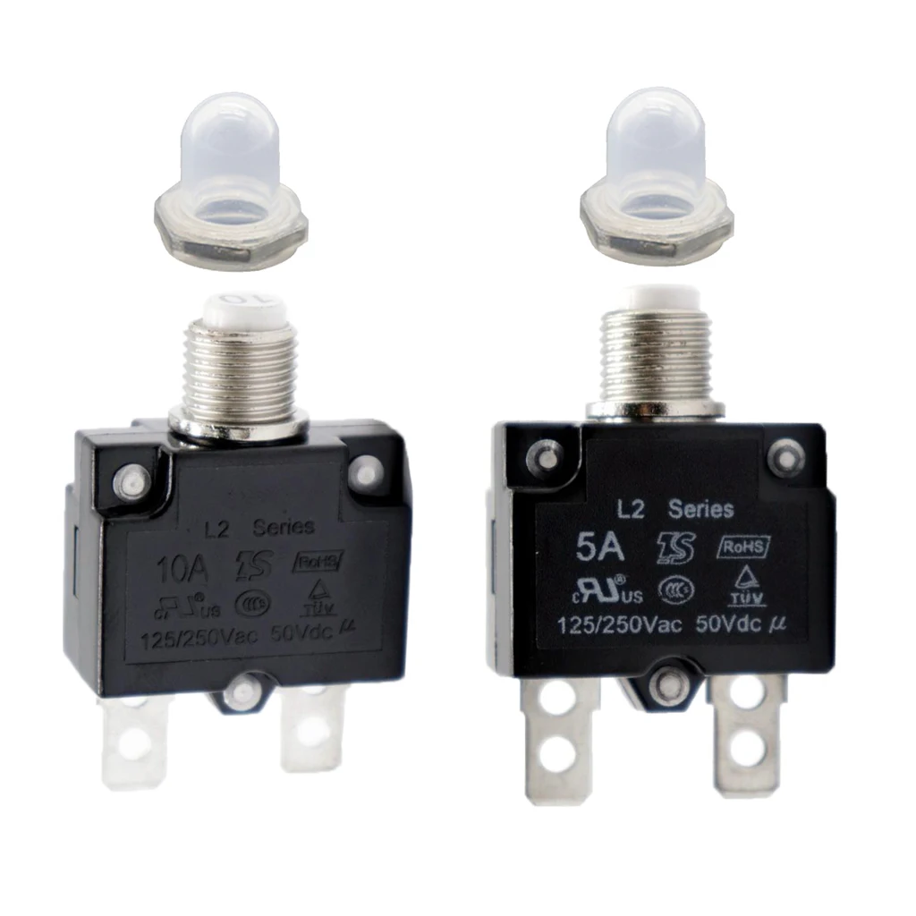 2X 5A/10A Circuit Breaker Overload Protector Switch + Clear Waterproof Cap
