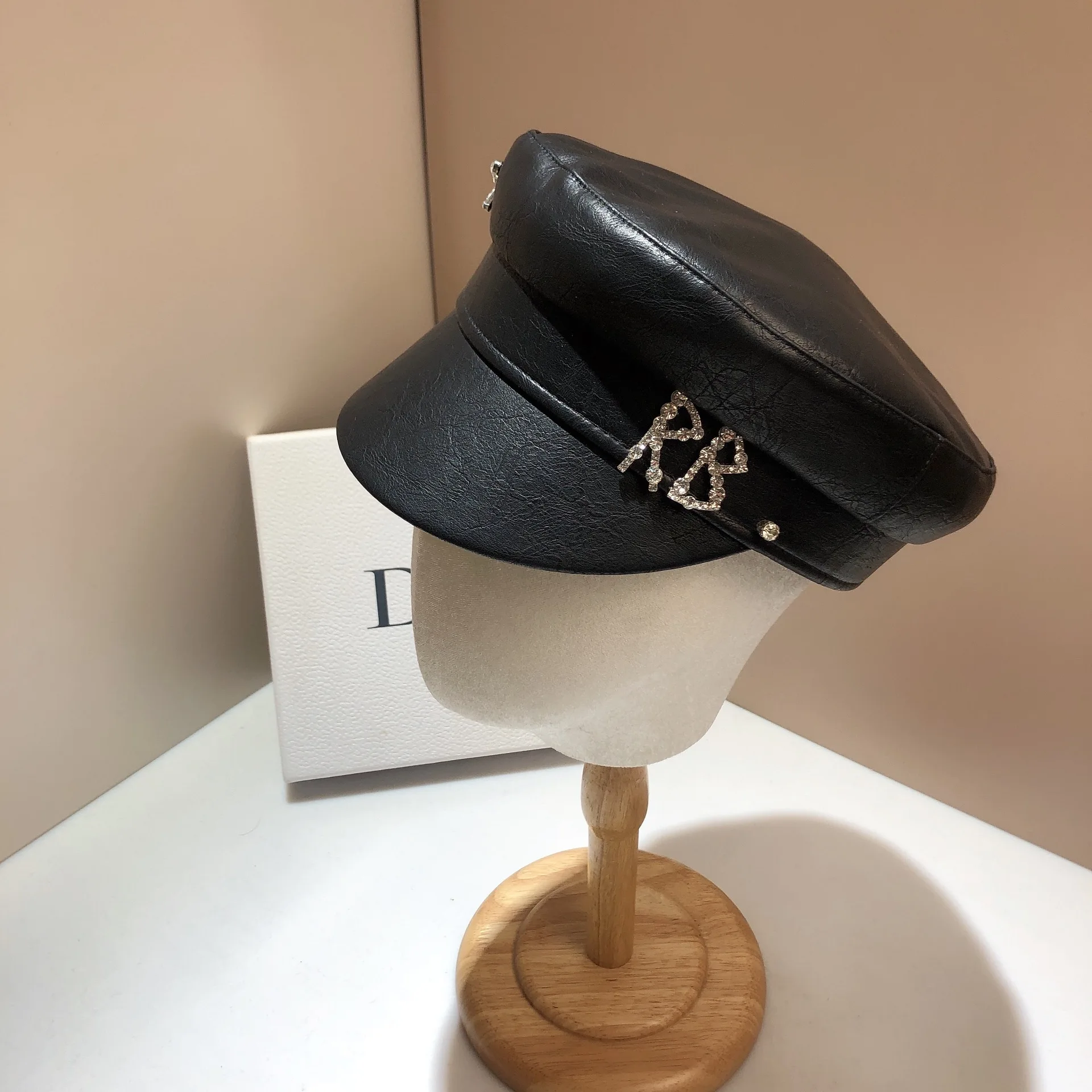 Fashion Unisex PU Leather Military caps Spring Autumn Sailor Hats for