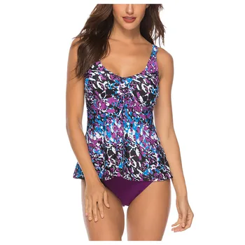 

Woman Bikini Swimsuit 2020 Women Hollow Out Floral Print Patchwork Tankini Set Two Piece Swimsuit Beachwear Biquini Feminino