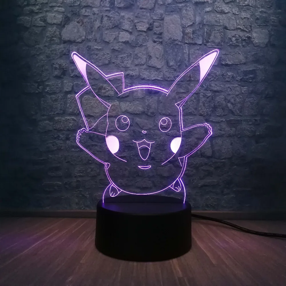 3D лампы Pokemon Pikachu, 7 цветов, светодиодный декоративный светильник на Рождество, s, USB, ночной Светильник для сна, 3AA, настольная лампа на батарейках для детей, Подарочная игрушка
