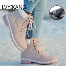 Новинка; зимние женские ботильоны; кожаные ботинки на меху на танкетке; теплые плюшевые ботинки на резиновой платформе со шнуровкой; розовые женские ботинки; мужские зимние ботинки; Mujer