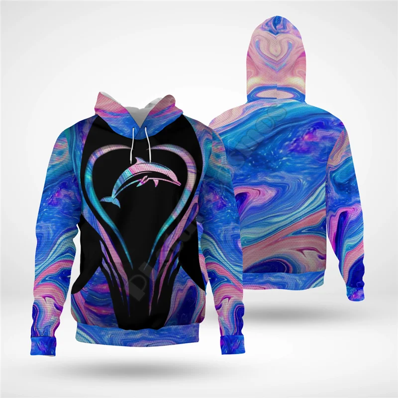 Love Dolphin 3D Hoodies Printed Pullover Men For Women Funny Sweatshirts Fashion Animal Sweater Drop Shipping 02