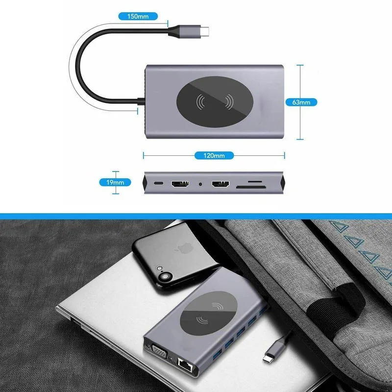 USB C Docking Station 14in1 Type C to HDMI-compatible VGA RJ45 USB3.0 SD/TF Card Reader With PD Charging For Macbook Pro USB Hub