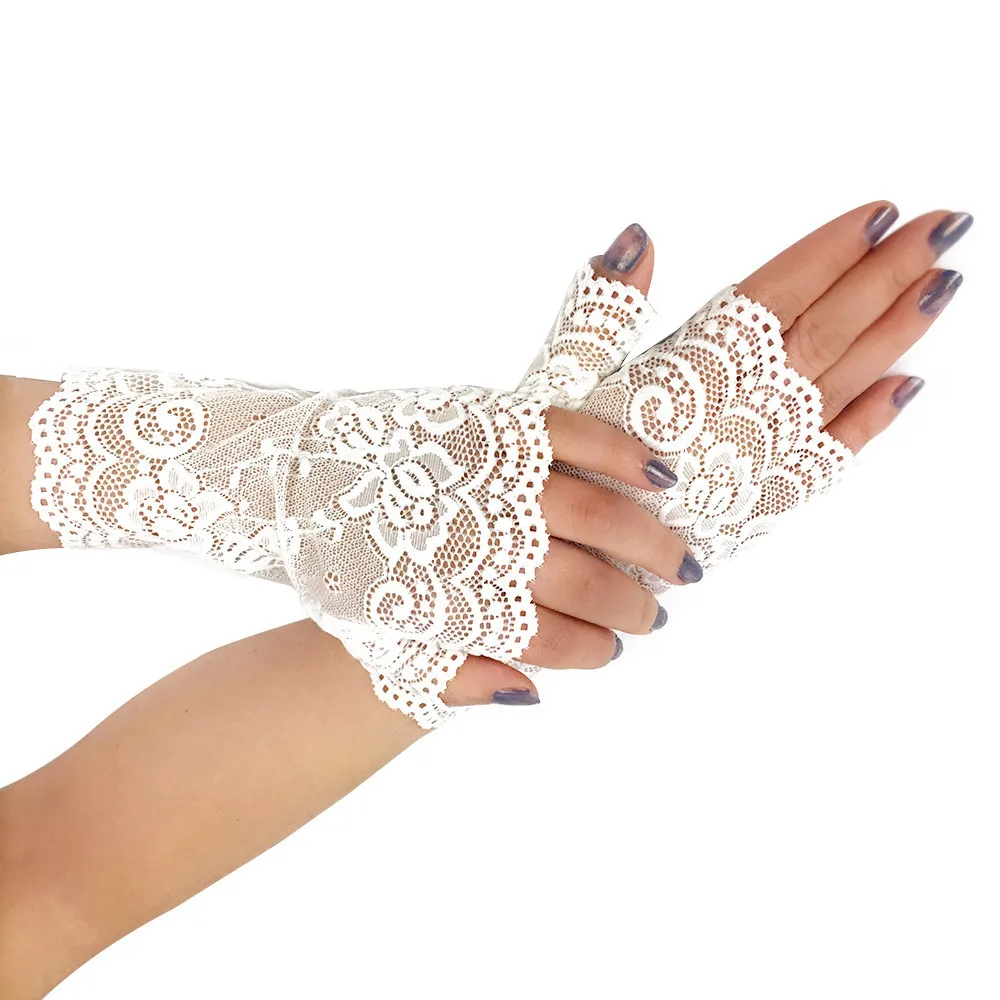 Ladies Fingerless Short Fingerless Sailor Dance Half-finger Lace Gloves Driving Sunscreen UV Protection Scar Scar Gloves