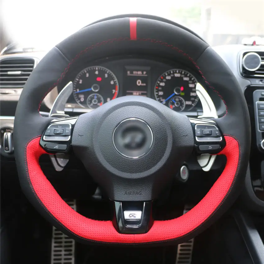 

DIY Anti-Slip Steering Wheel Cover For Volkswagen Golf 6 GTI Polo (R-Line) Scirocco CC (R-Line) Tiguan Car Interior Decoration