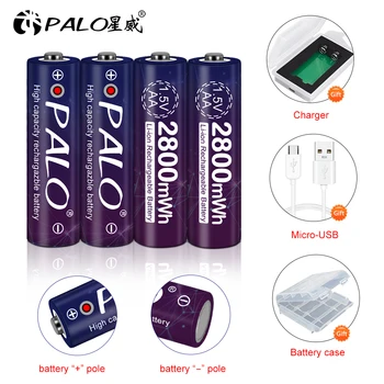 

PALO 1-16pcs 2800mWh 1.5V AA rechargeable lithium battery constant voltage 1.5V li-ion battery for camera flashlight toys mp4
