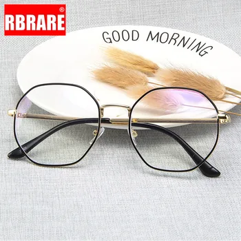 

RBRARE Oversized Eyeglasses Frames Flat Mirror Anti-blue Light Glasses Retro Metal Round Glasses Frame Monturas De Lentes Mujer