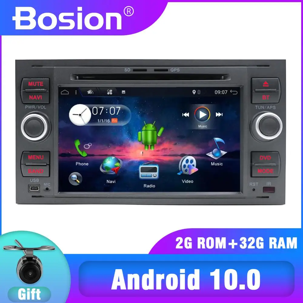 Android 10 четырехъядерный два Din 7 дюймовый автомобильный DVD плеер для Ford/Mondeo/Focus/Transit/C