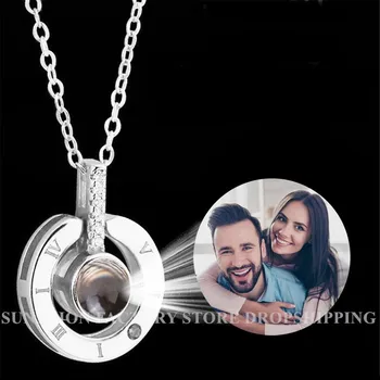 

Custom Round Projection 100 Languages I Love You Necklace Love Memory Pendant Necklace Best Gifts