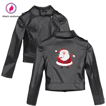 

Christmas festival Jacket women Printing Basic Jackets Hot PU Black Motorcycle Leather Jacket Trend Casual Tight Clothing