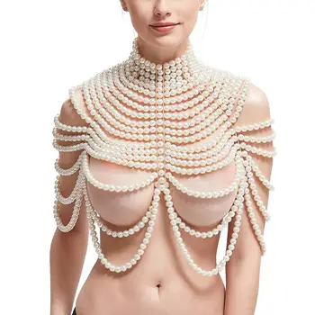 

New jewelry sexy exaggerated clothing body chain pearl net tassel personality street shot chest chain female