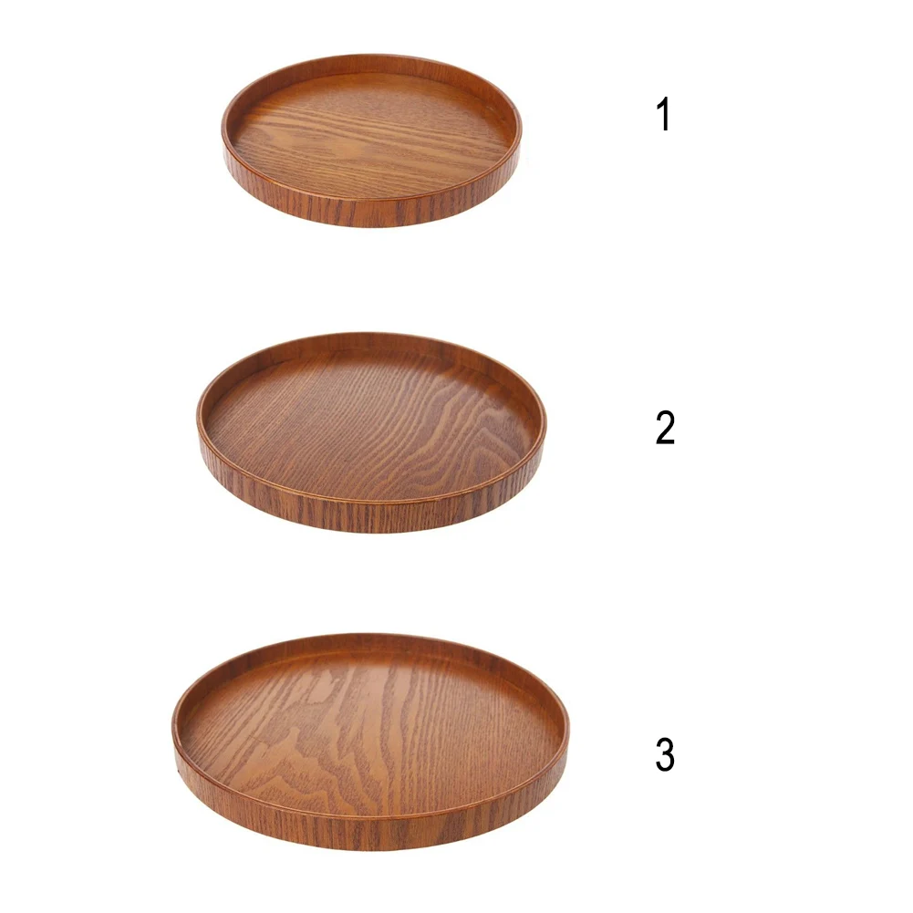 Retro Round Tea Accessories Plate Wooden Fruit Dishes Platter Food Tea Tray Natural Bakery Serving Tray Kitchen Tools 3 Sizes