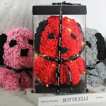 

HOT Valentines Day Gift 25cm Red Rose Teddy Bear And Dog Rose Flower Artificial Decoration Christmas Gifts Women Valentines Gift