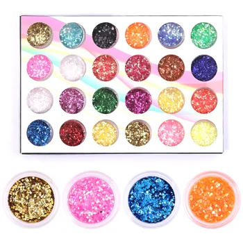 

24 Boxes/Set Holographics Nail Glitter Powder Sparkly Shinning Polish Flakes Nail Art Sequins Chrome Dust Decorations