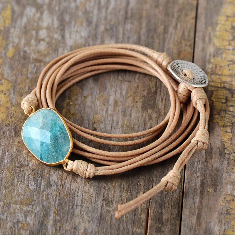 Высококачественный Браслет с натуральными камнями Amazonite Boho длинный браслет