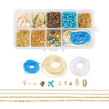 

Jewelry Making Kit Ocean Theme DIY Bracelet Making with Iron Chains Alloy Pendants Glass Seed Beads Enamel Charms Nylon Thread
