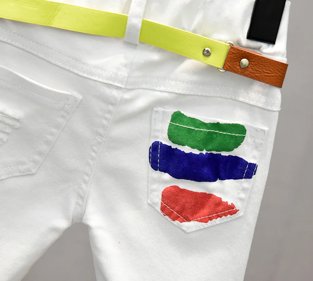 2-7years Baby Boys Shorts Paint Ripped Casual Shorts for Boys Summer Short Pants Pockets Hole White Baby kids shorts