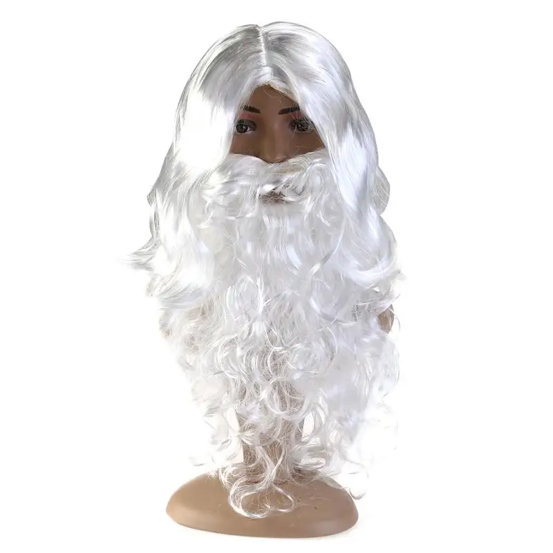 Роскошная белая Шляпа Санты маскарадный костюм Рождественский Санта Клаус Костюм усы волшебник парик и борода набор Рождество год Рождество A35