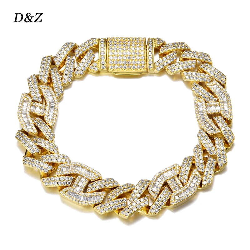 

D&Z 14mm Heavy Miami Baguette Zircon Iced Out Cuban Link Necklace AAA CZ Prong Setting Necklaces Hip Hop Jewelry