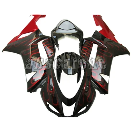 Полный комплект обтекателя для Kawasaki ZX6R ZX-6R 2007 2008 07 08 ABS пластиковые детали для мотоцикла Cowlings черный с красным пламенем крышки