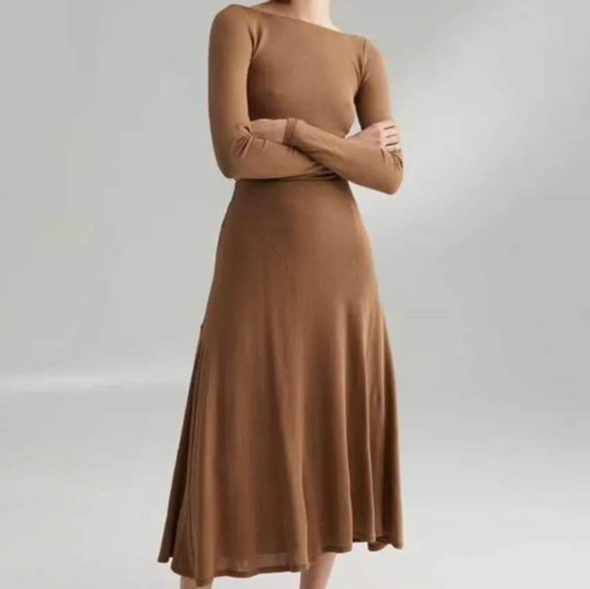 

Women Skirt Suture Exposed Soft Viscose High Waist Mid-length Knit Skirt