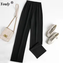 

Autumn Office Lady Pants Elegant Casual Loose Wide Leg Black Long Pants Full Straight Pant Woman Vertical Trousers Plus Size