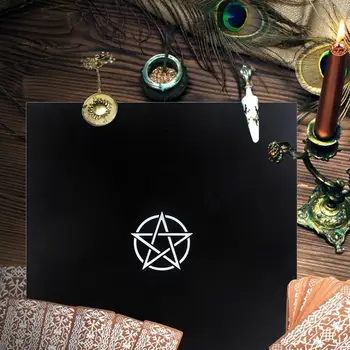 

50x50CM Altar Tarot Black Cloth Five-pointed Star Flocking Soft Tablecloth for Enthusiasts Psychological Counselors Magicians