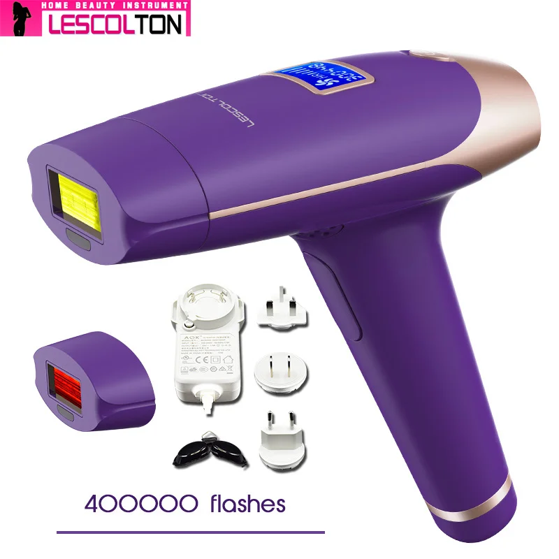 400000Times Purple LESCOLTON 4 в 1 лазерный эпилятор для волос с ЖК-дисплеем Depilador устройство для постоянного удаления волос лазерный домашний 1000000 светильник импульсный эпилятор - Цвет: 400000Times Purple