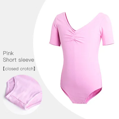 Pink-Short-Closed Дышащая балетная одежда с низкой спинкой для девочек Одежда для танцев длинный купальник с коротким рукавом хлопковая одежда L XL XXL 3XL 4XL 5XL 6XL - Цвет: Pink-Short-Closed