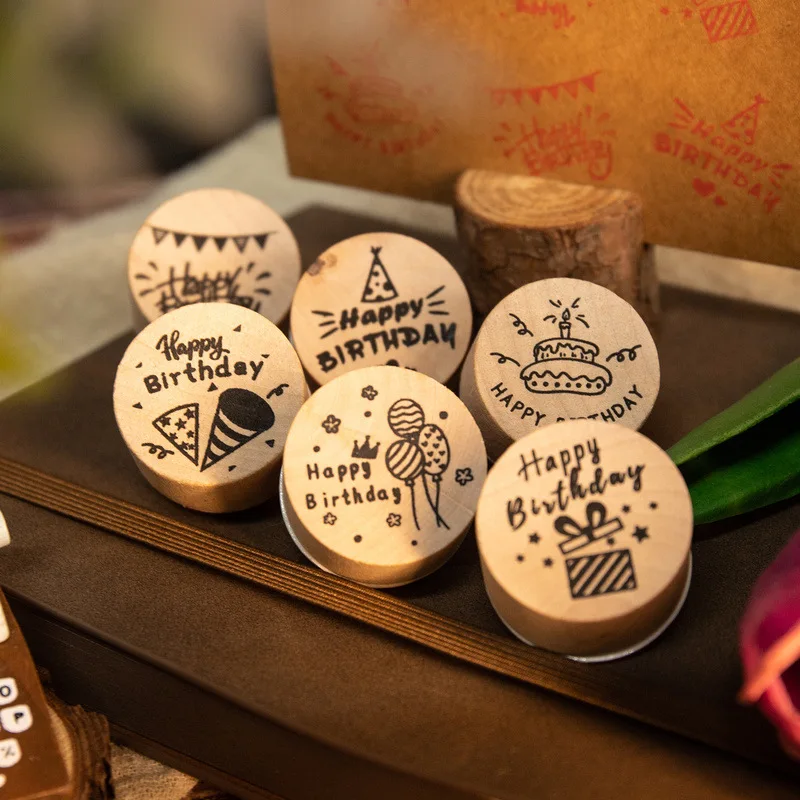 Stamping Birthday Stamp Stamping 6pcs Birthday Wood Rubber Stamps
