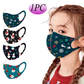

Children's Christmas Reusable Mask Santa Claus Snowman Printed Mascarillas For 3d Protection Washable Mask Fabric Face Mask 1pc