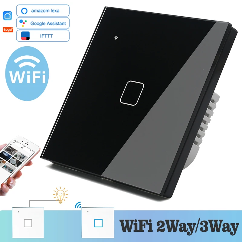 Настенный сенсорный выключатель с Wi-Fi универсальный квадратный 1 клавишей и 2