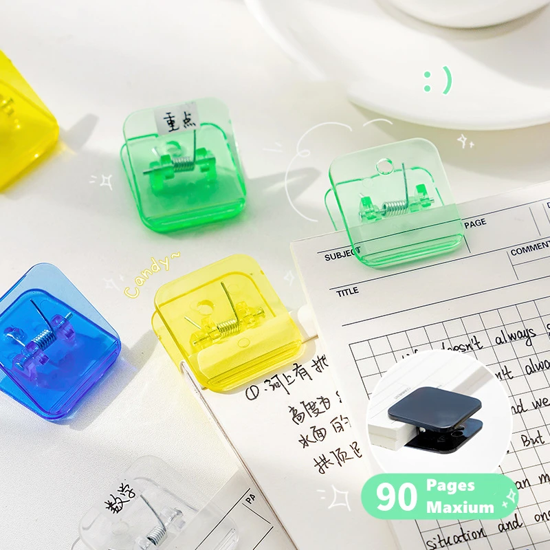 Paper Clips Mini Bookmark 5pcs Candy Mini Square Clips Transparent & Solid Color Page Holder Paper Clip for Memo File Magazine Household A6794