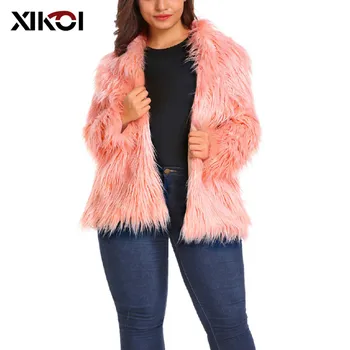 

Faux Fur Coat Women Shaggy Long Sleeve Jacket Autumn Winter Oversize Coats XL-6XL Hairy White Fur Coat Female Winter Clothes