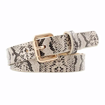 

Pu Leather Snake Print Belt Punk Gold Pin Buckle Waist Belt Women Leisure Fashion Belts For Women'S Dress Beige