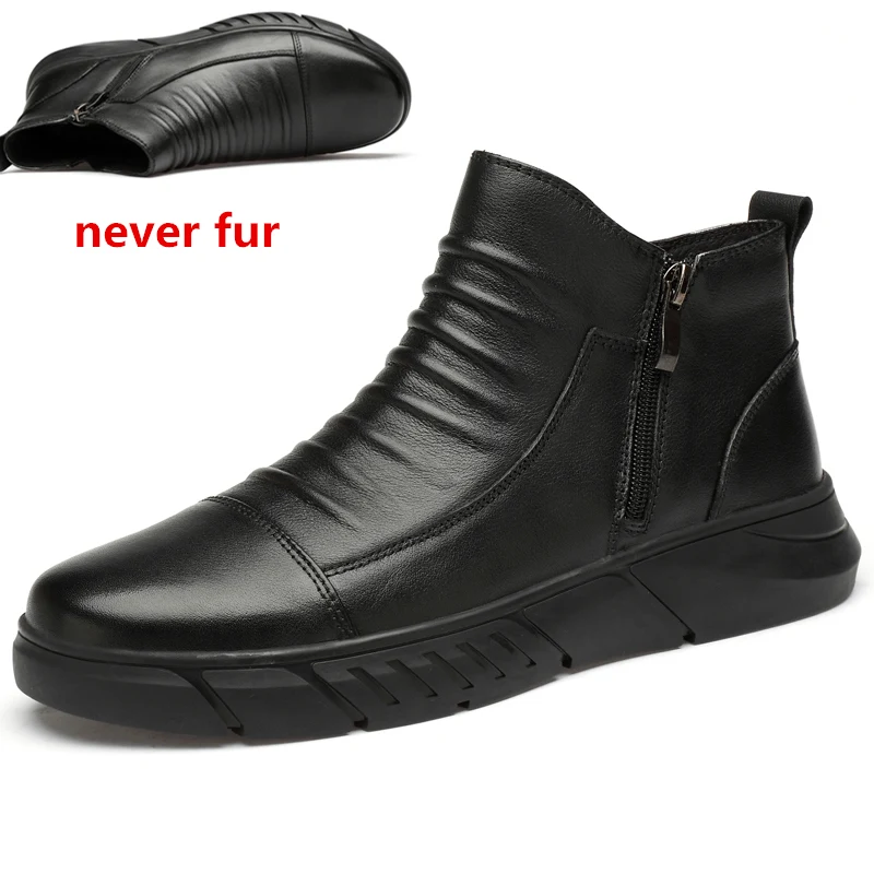 Дышащие уличные ботильоны из натуральной коровьей кожи мужская обувь плюшевые теплые зимние ботинки на молнии размеры 38-46, Прямая a4 - Цвет: black