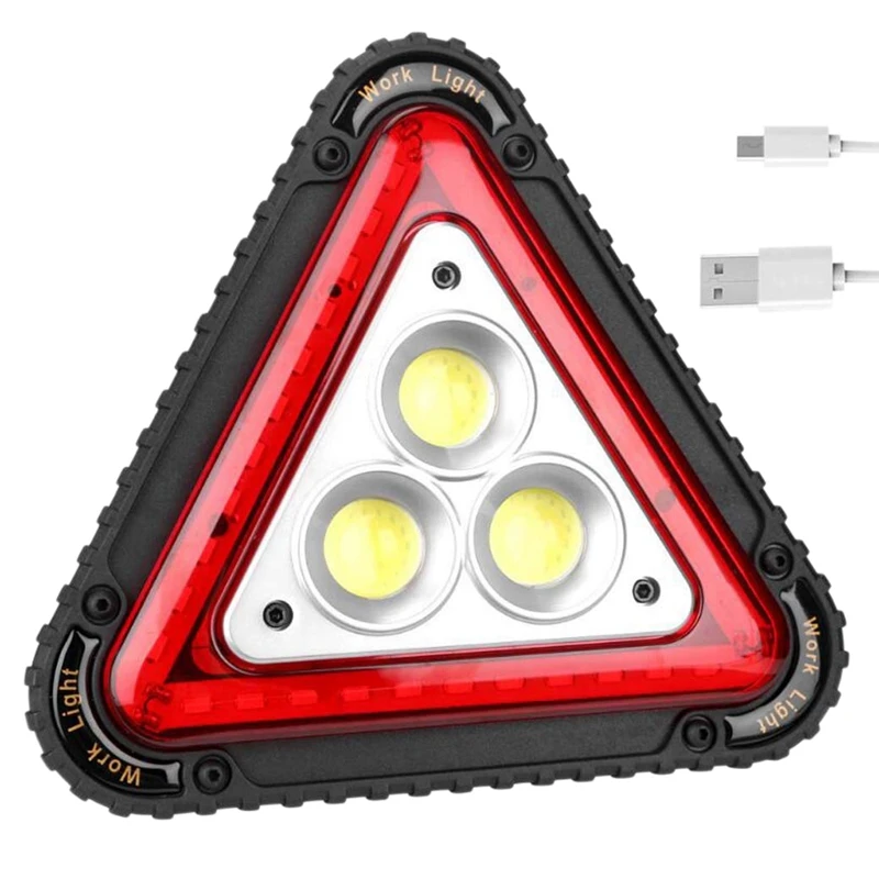 

Portable triangular Function 3 Cob Led Work Lamp Usb Charging Traffic Warning Light Outdoor Camping Flood Searchlight